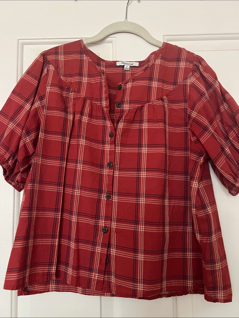 Madewell Rust Plaid Button-Front Top